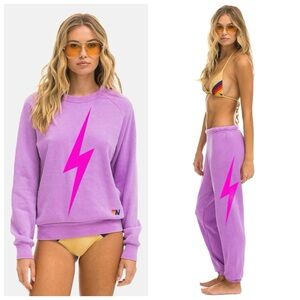 Aviator Nation Bolt Sweatsuit Purple Neon Pink Sweat